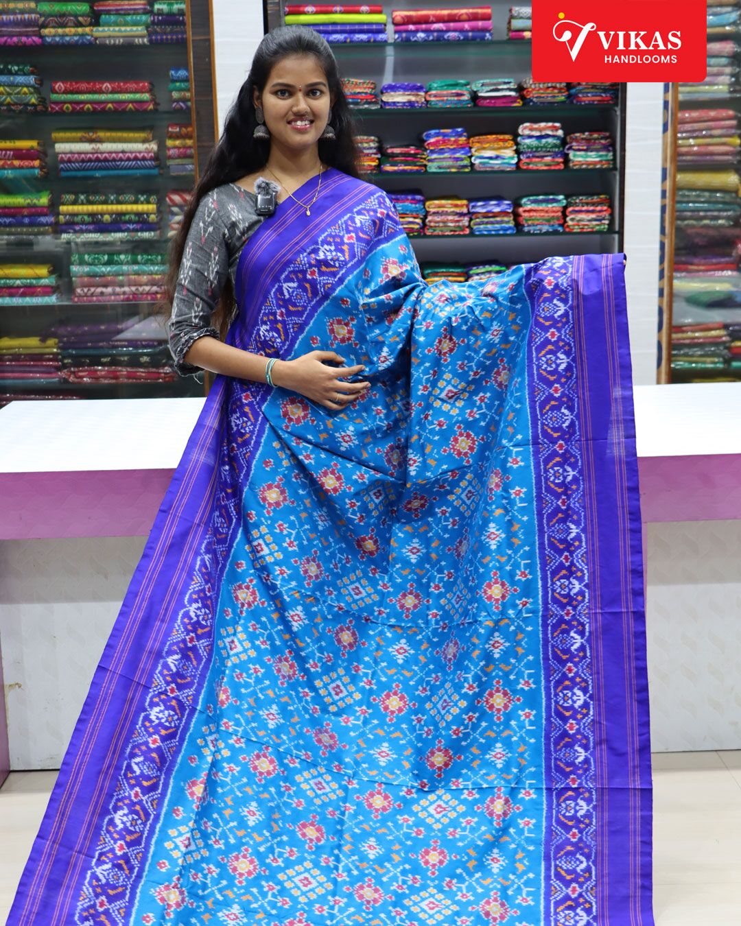 Pochampally Ikat Without Zari Blue Colour Sarees