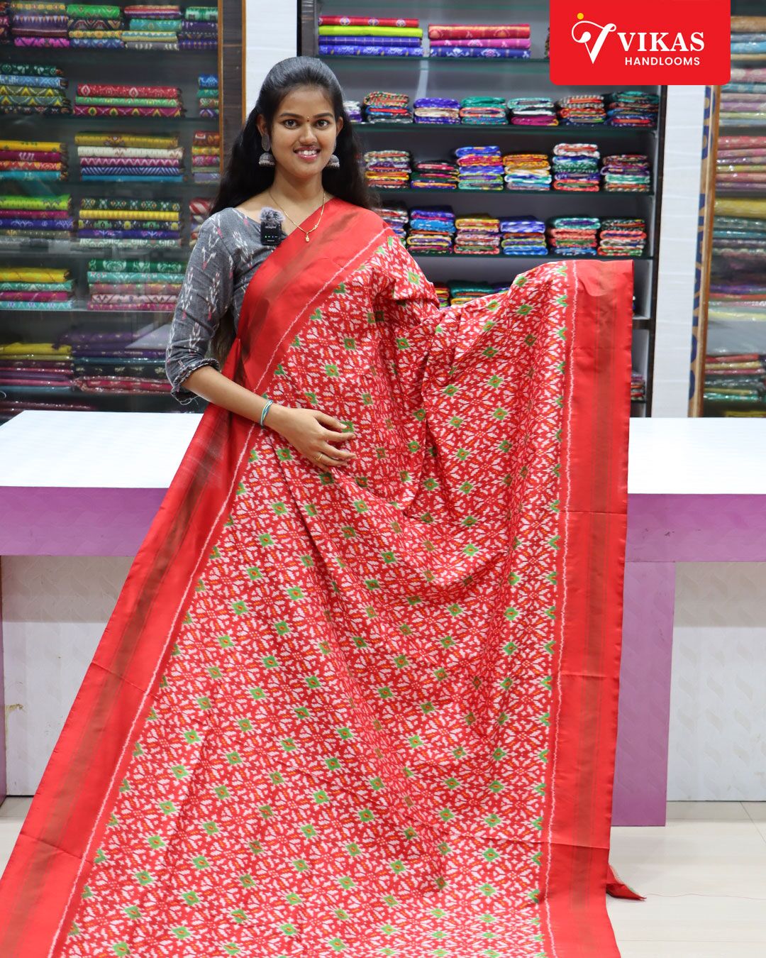 Pochampally Ikat Without Zari Red Sarees