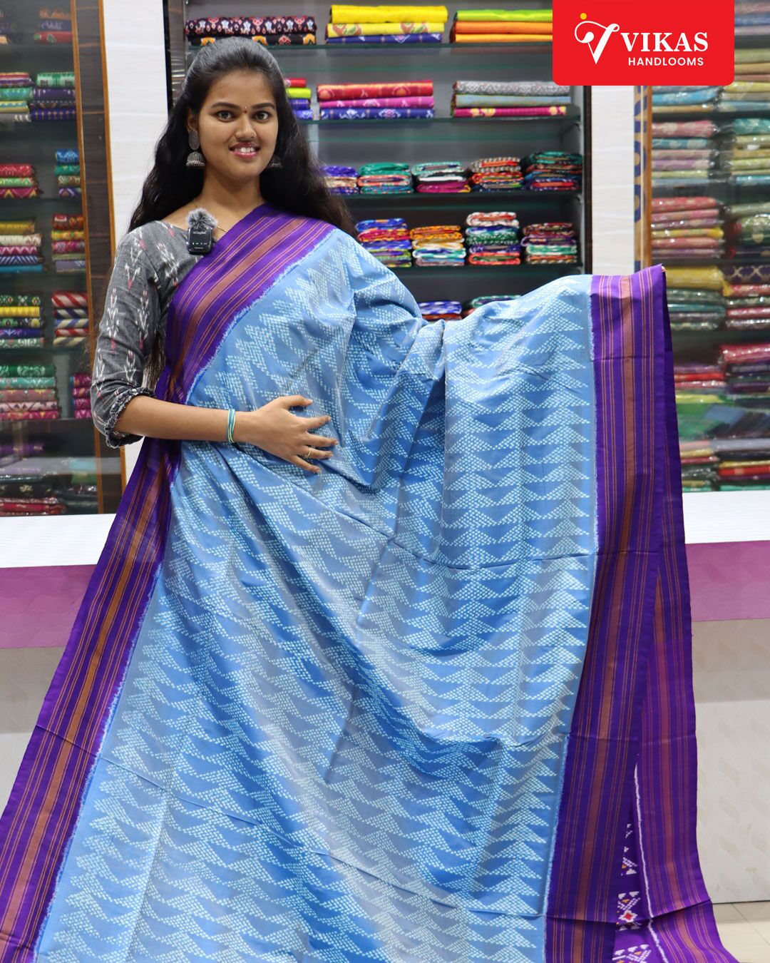 Pochampally Ikat Without Zari Sky Blue Sarees