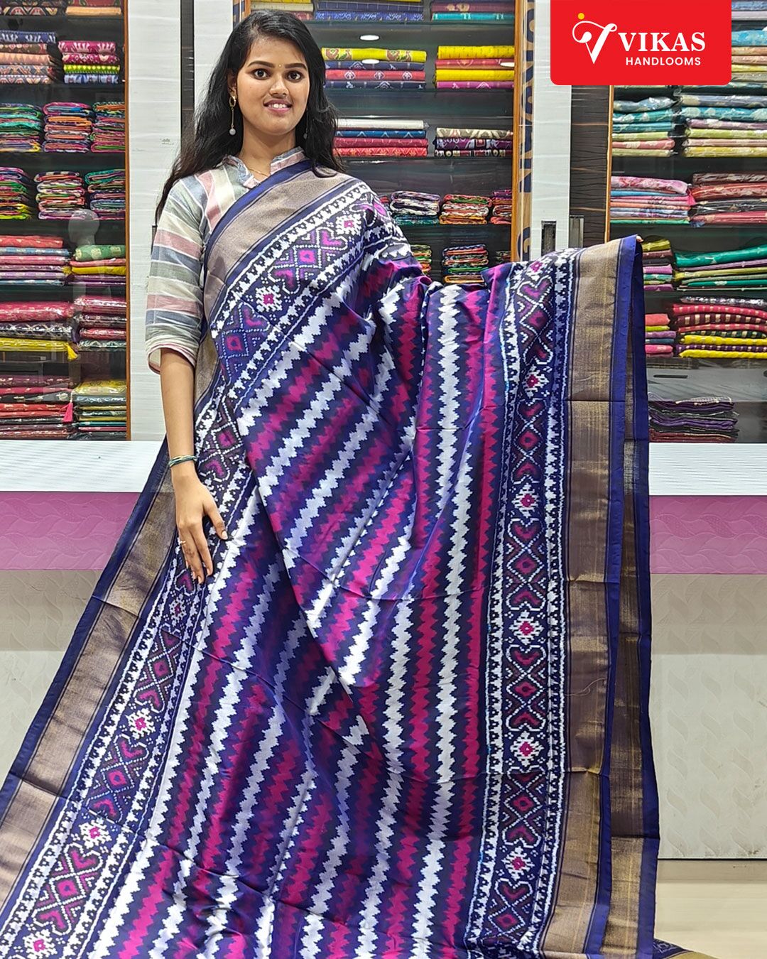 Pochampally Ikkat Special Designer Saree With Violet Colour