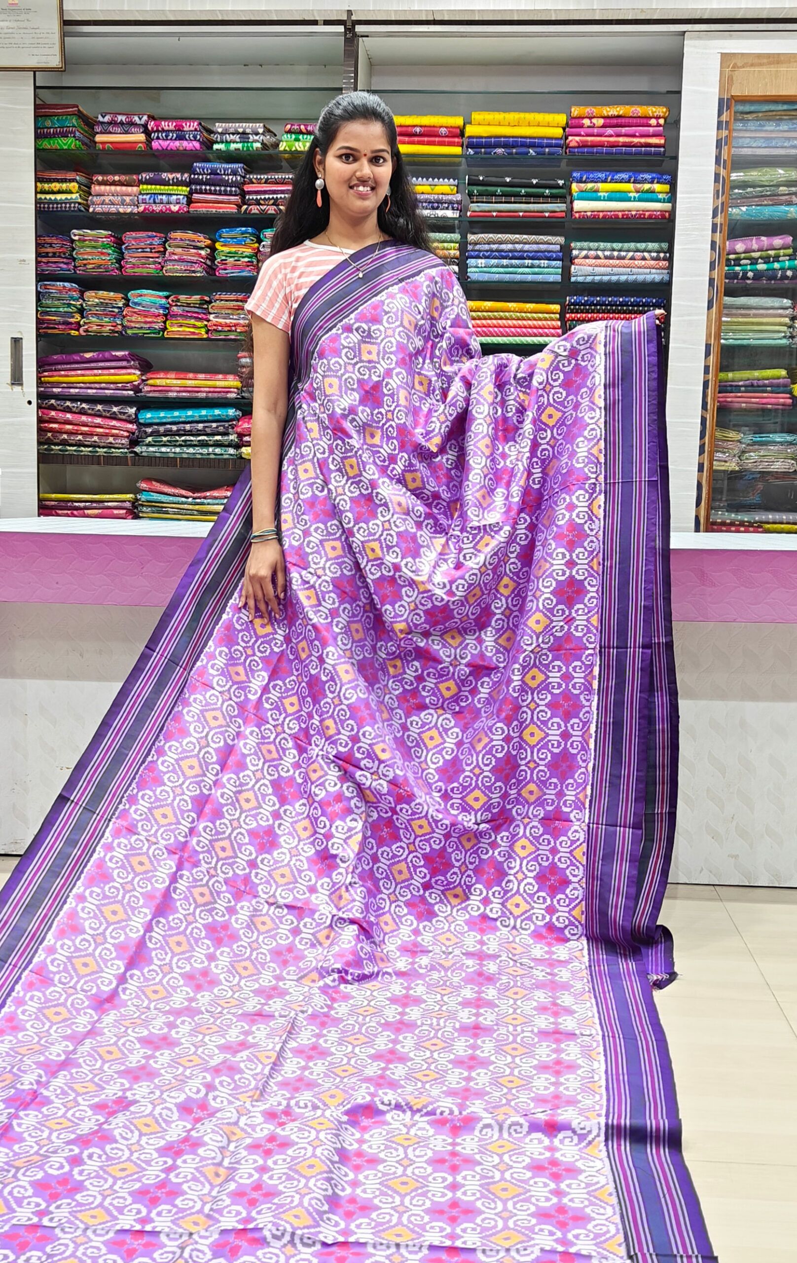 Pochampally Ikkat Without Zari Special Sarees With Border Lines
