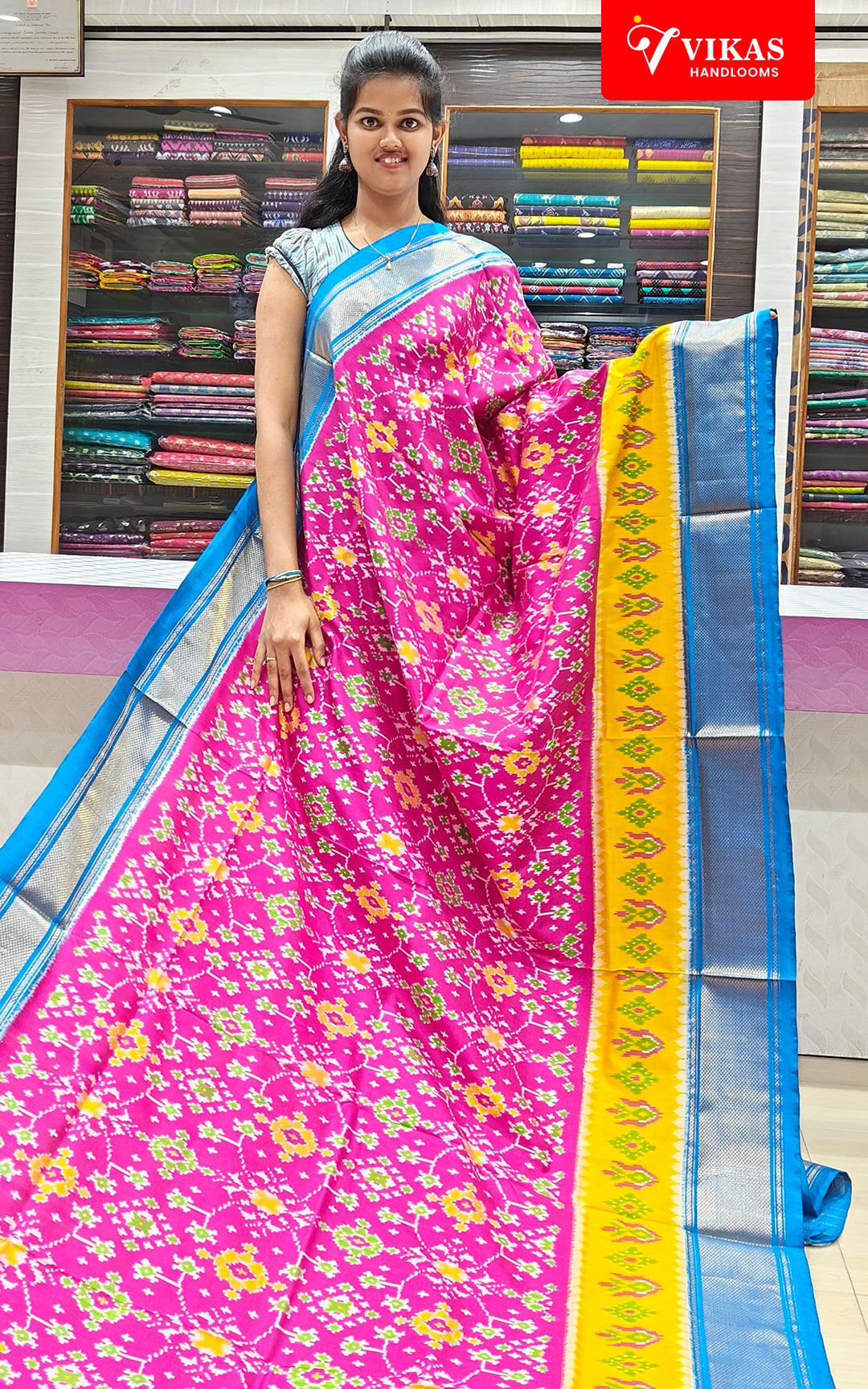 Pochampally Kaddi Border Pink Sarees