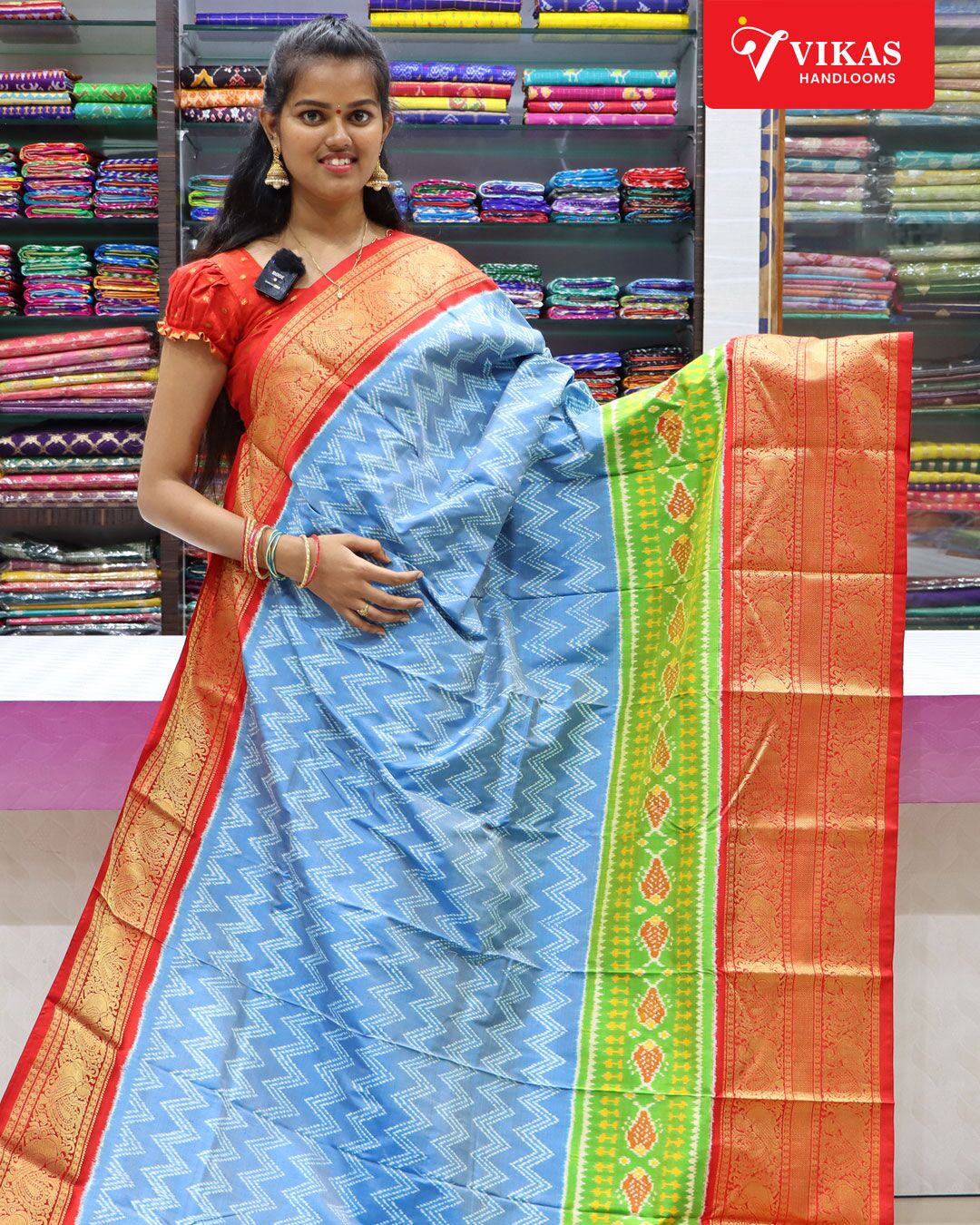 Pochampally Kanchi Pattu Zik Zak Design Red Borer Sarees
