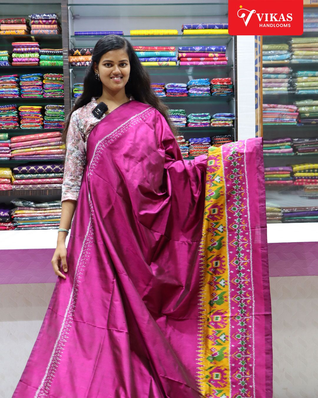 pochampally without zari dark pink sarees
