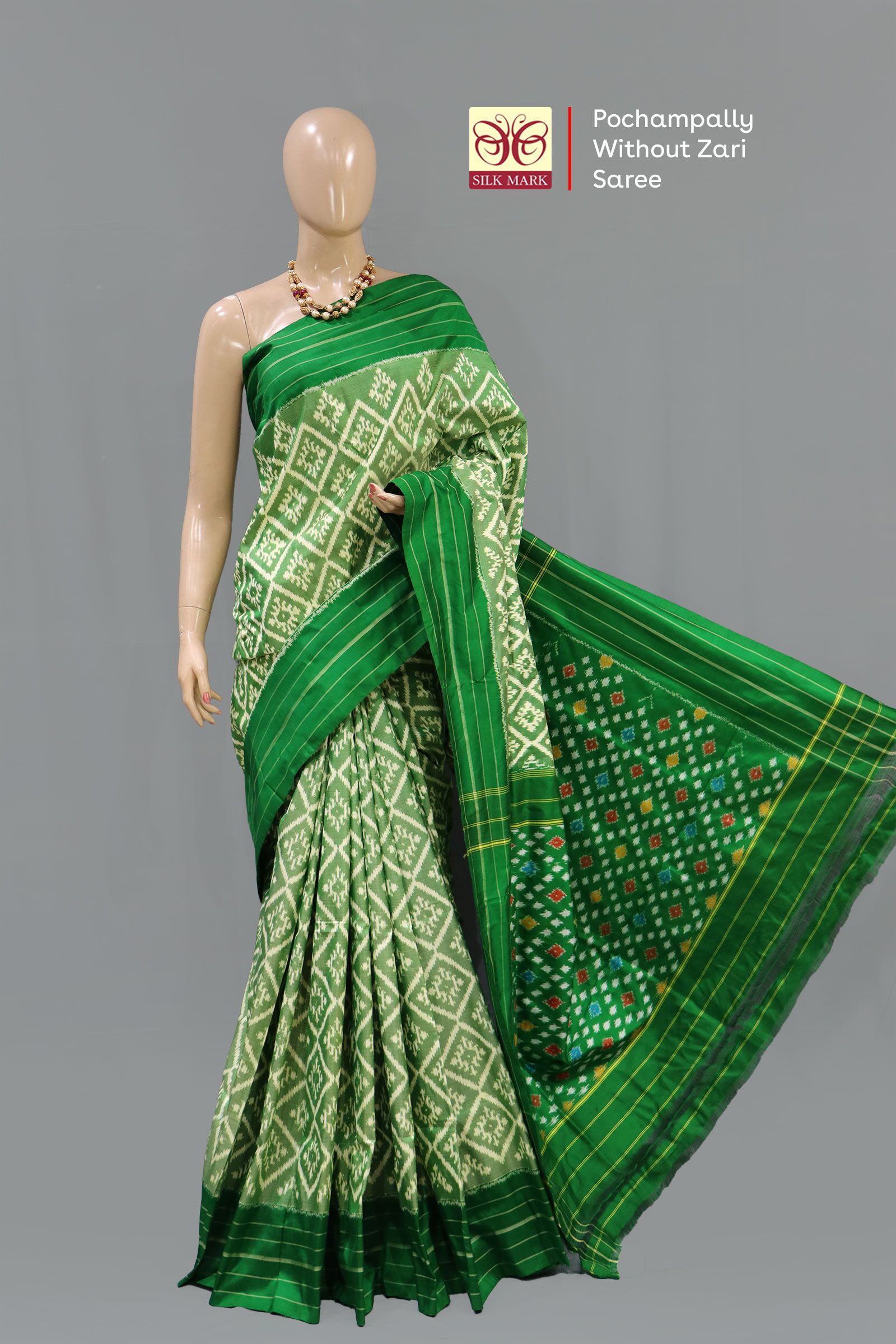 Pochampally Without Zari Green Saree