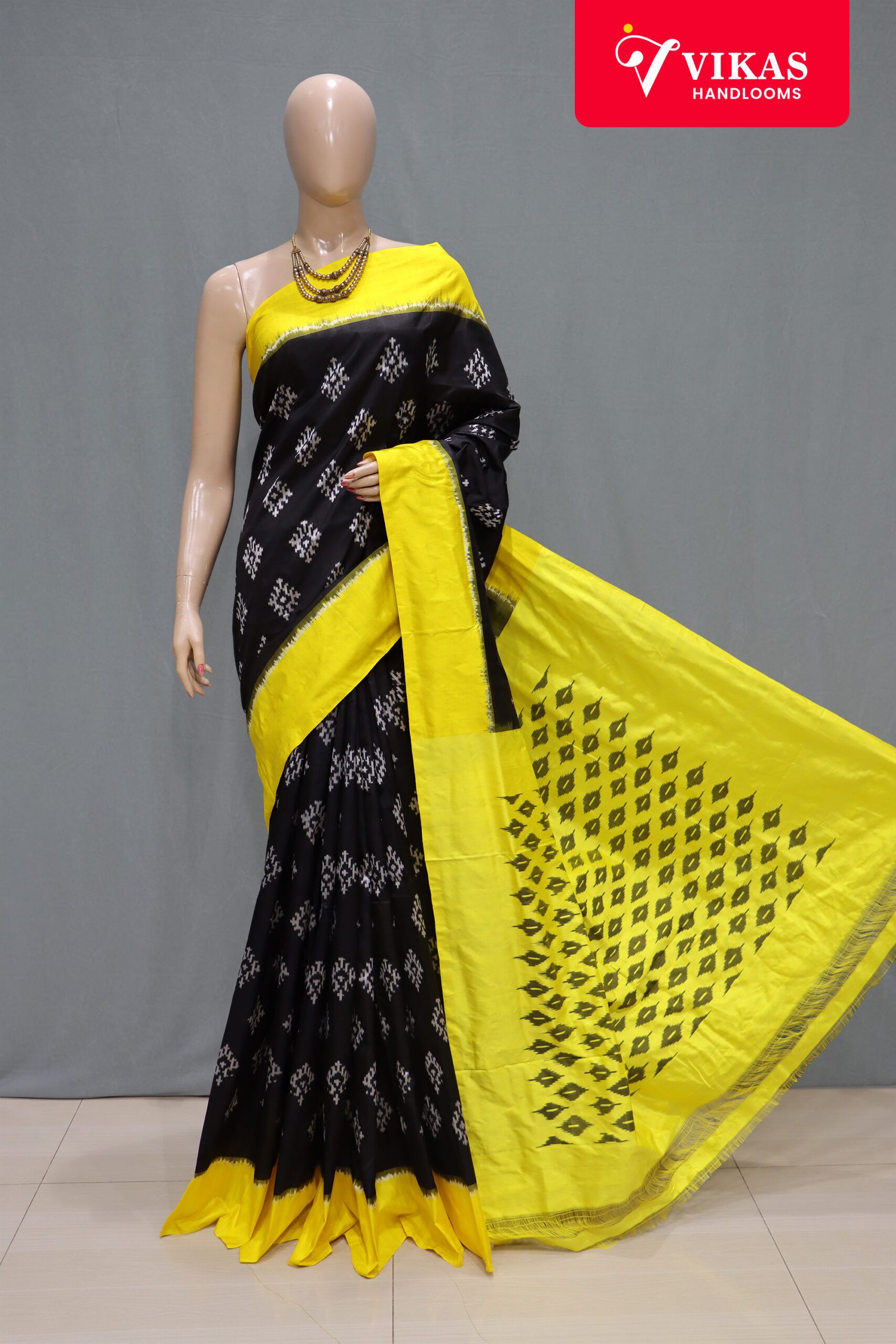 Ikat Saree Black and Yellow
