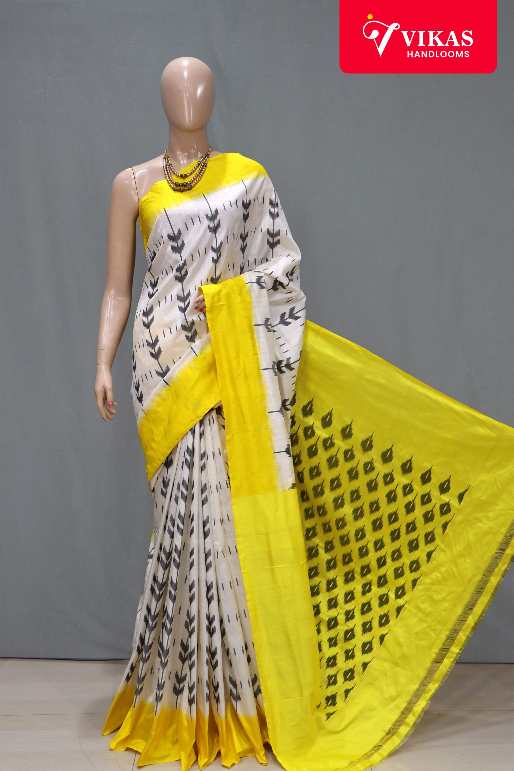 Yellow Border Pochampally Ikat Saree