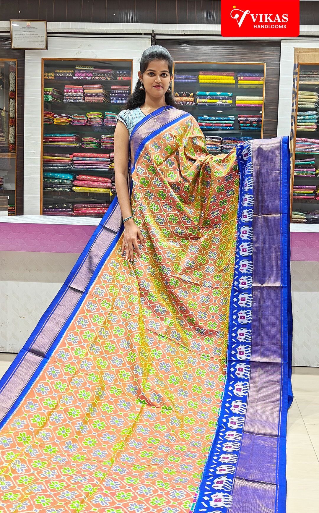 Pochampally Kaddi Border Orange Sarees