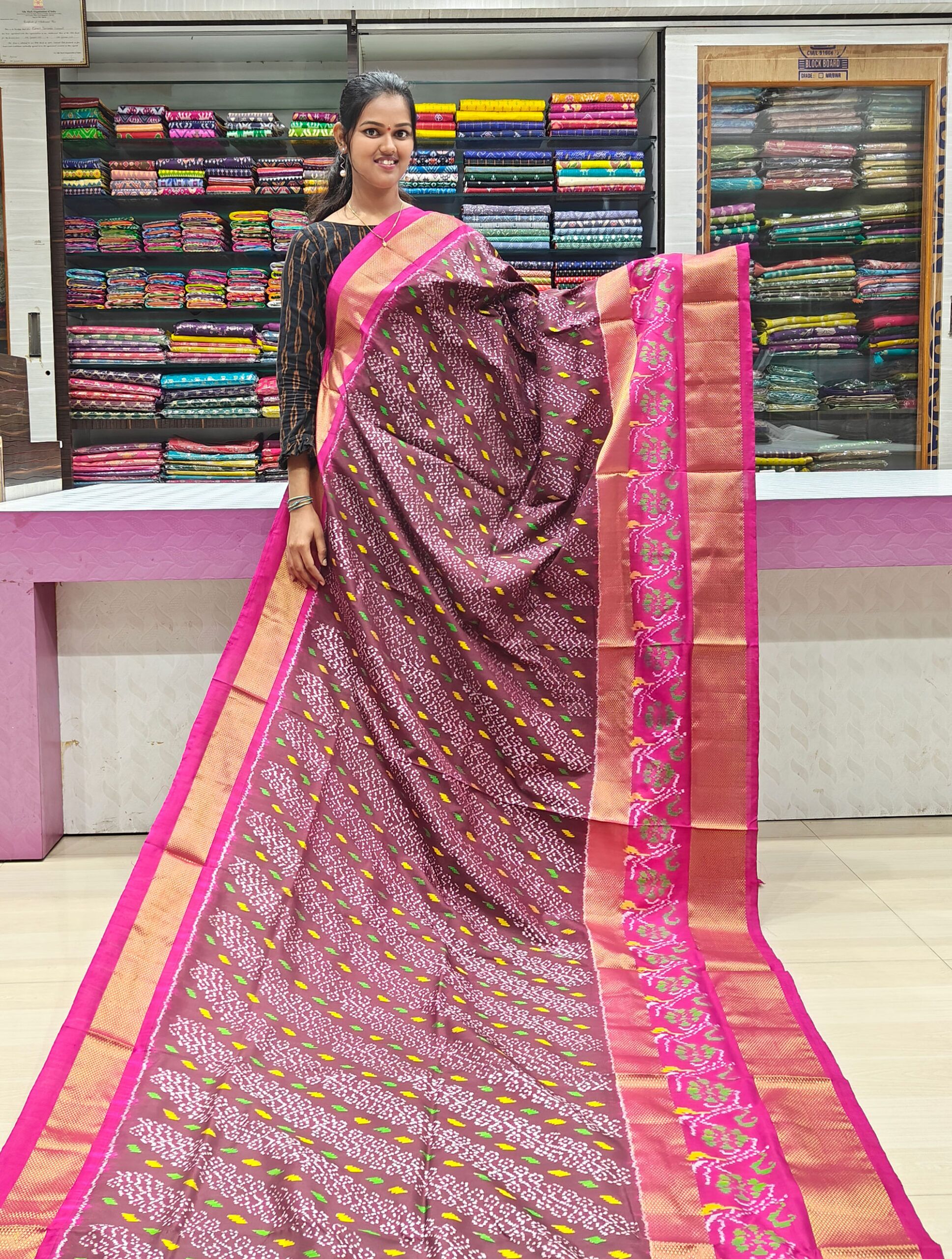 Pochampally Ikat Special Kaddi Border Sarees With Ikat Border