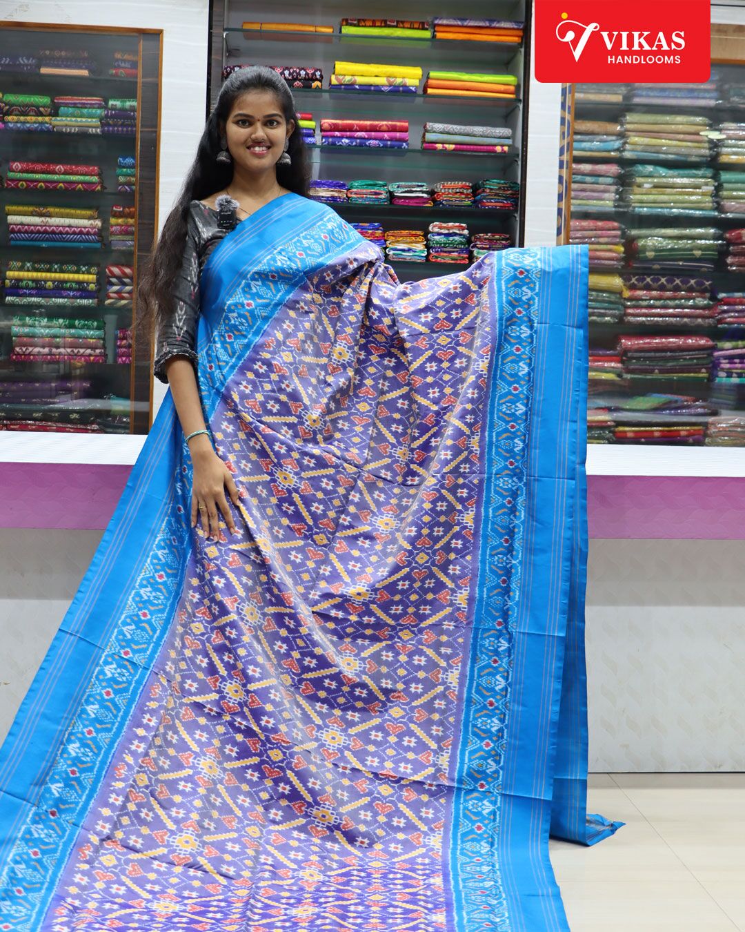Pochampally Ikat Without Zari Sky Blue Colour Sarees