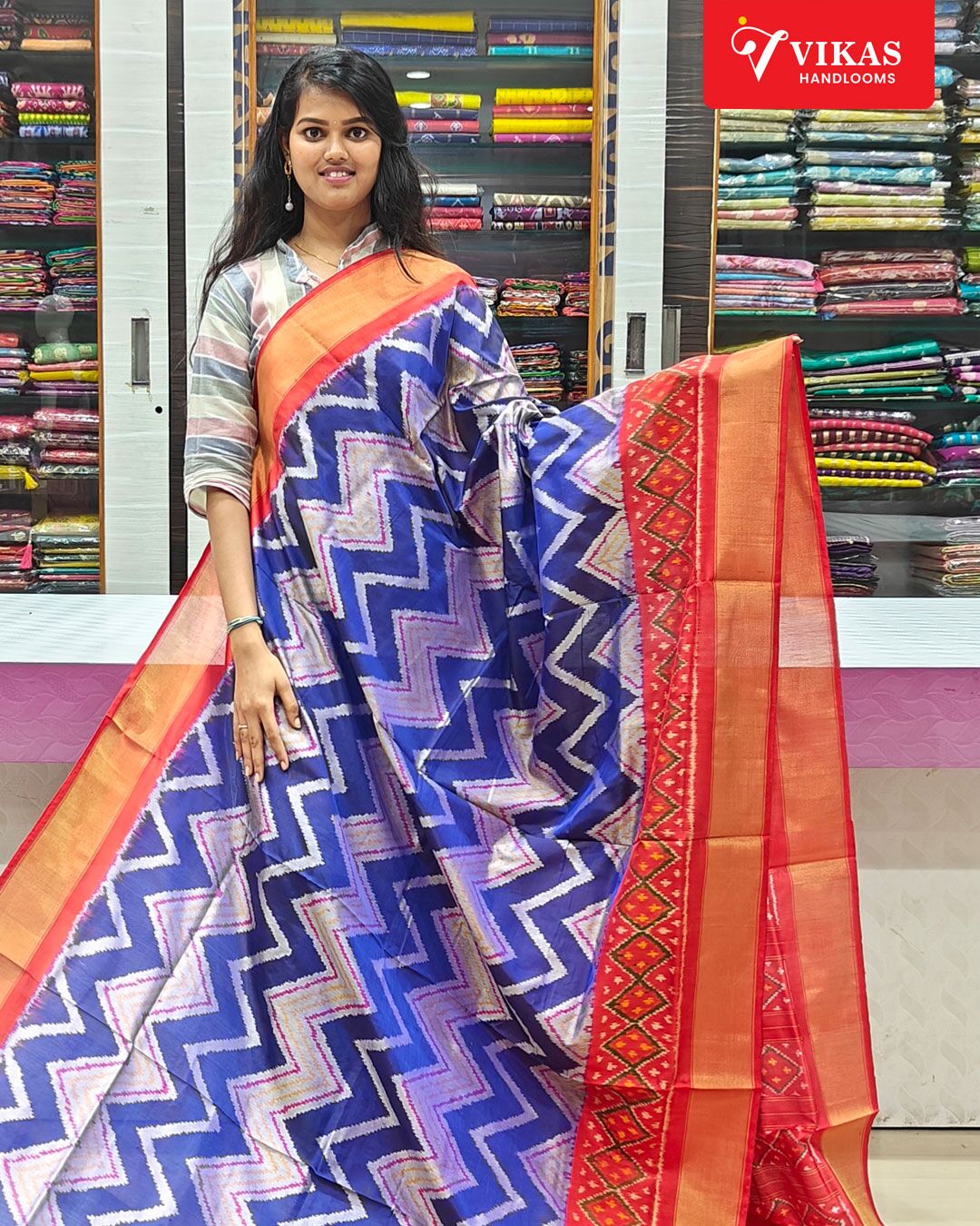 Pochampally Ikkat Special Designer Saree With Blue Colour