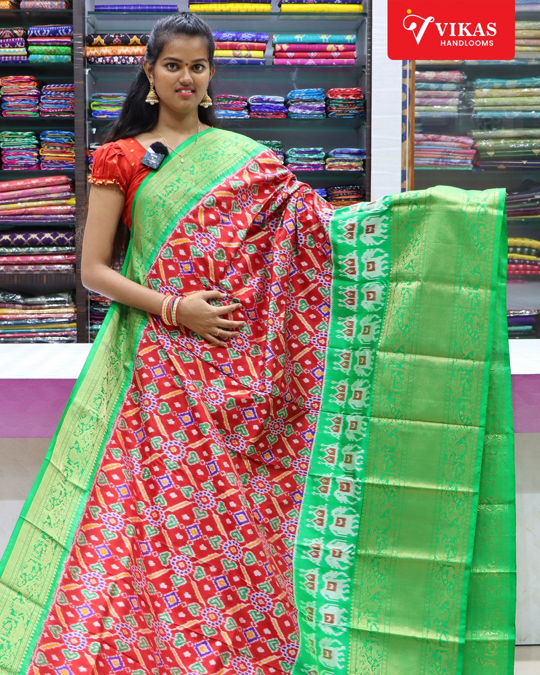 Pochampally Kanchi Pattu Red And Elephant Design Red Border Sarees