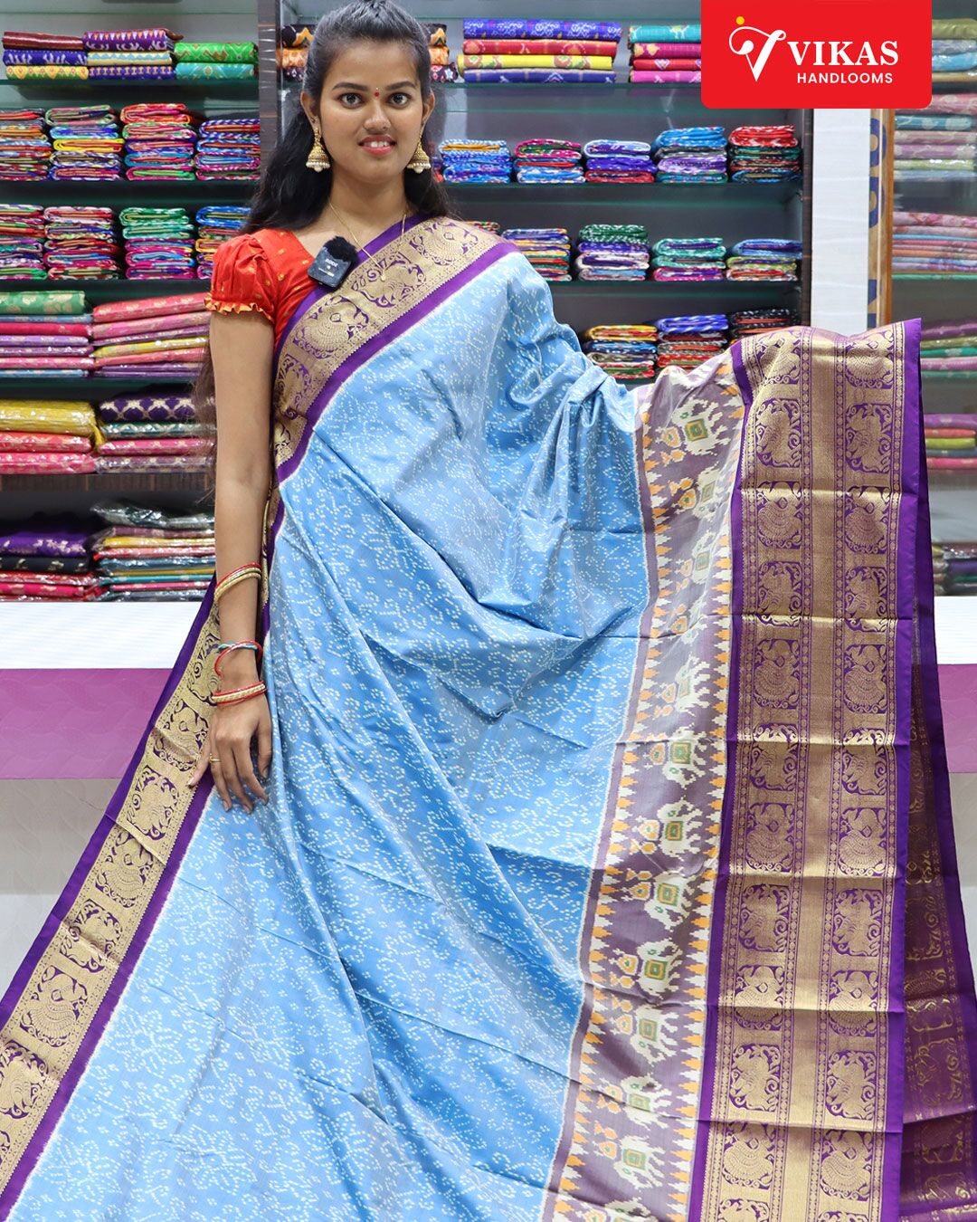Pochampally Kanchi Pattu Sky Blue And Blue Sarees
