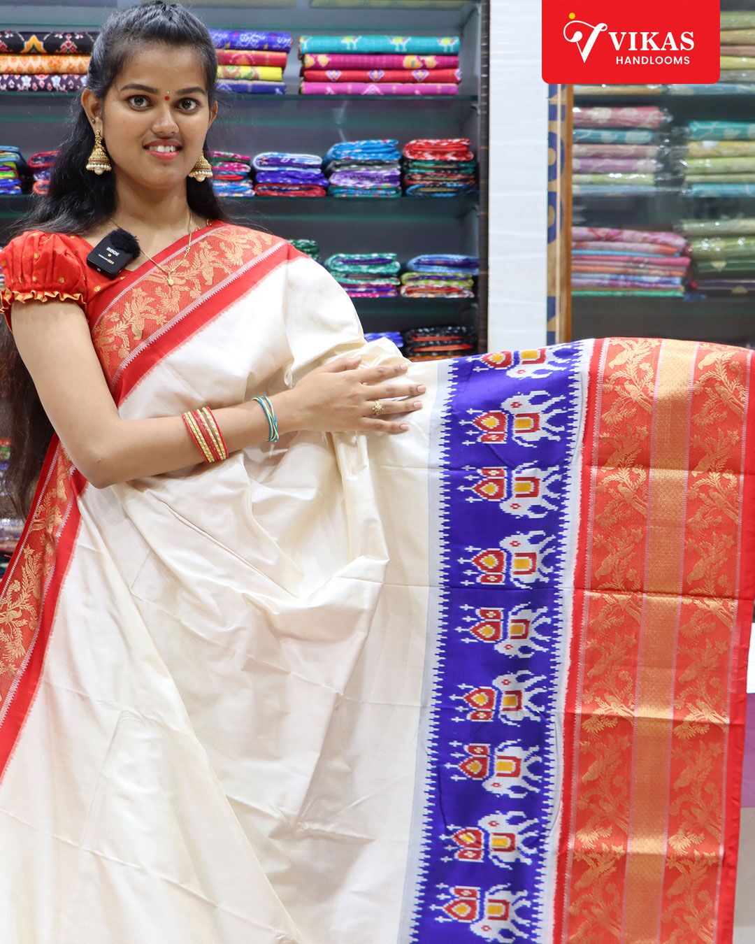 Pochampally Kanchi Pattu White And Red Border Sarees