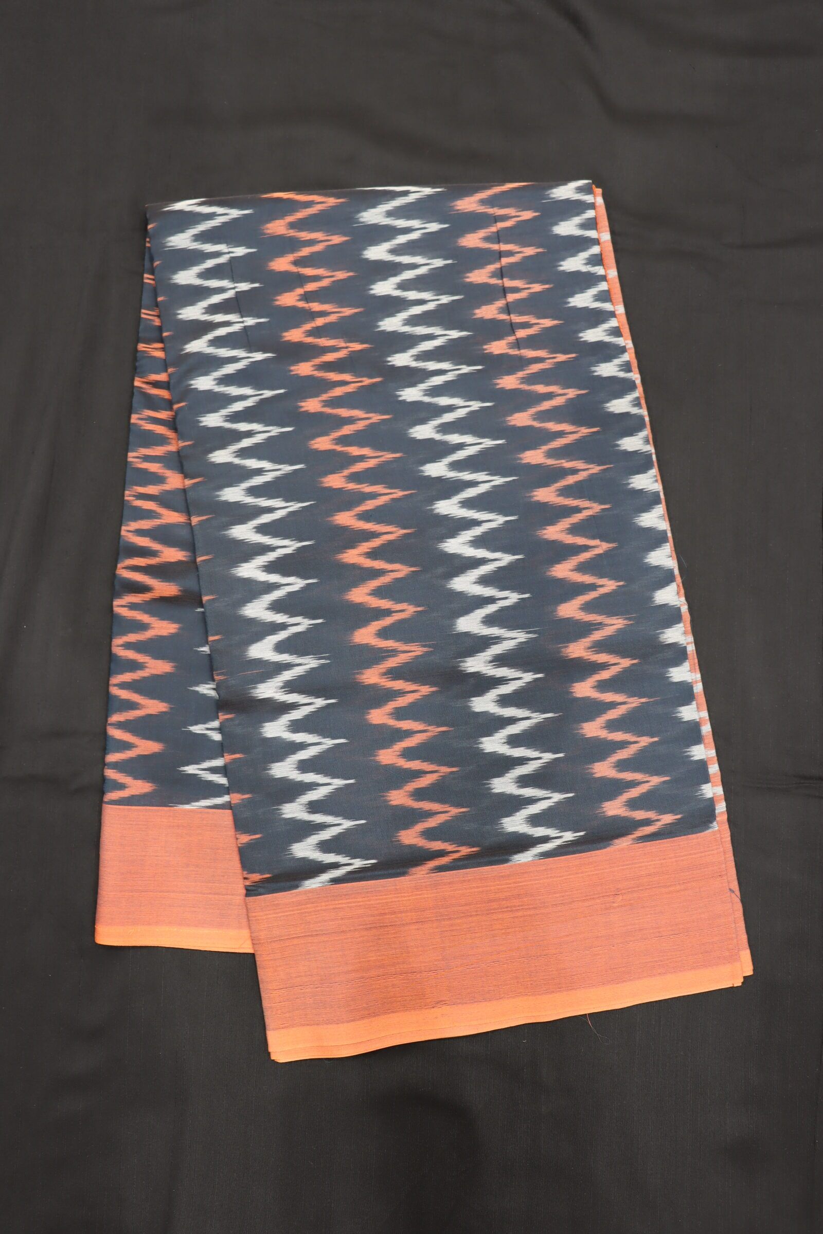 Pochampally Ikat Cotton Dark Grey Saree
