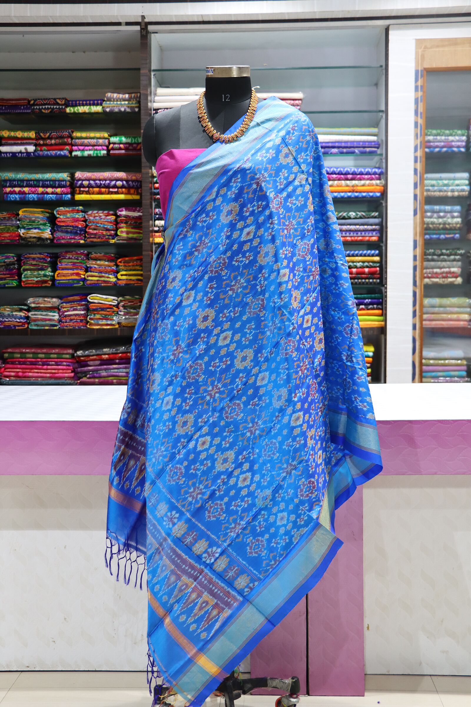 Pochampally Blue Silk Dupatta