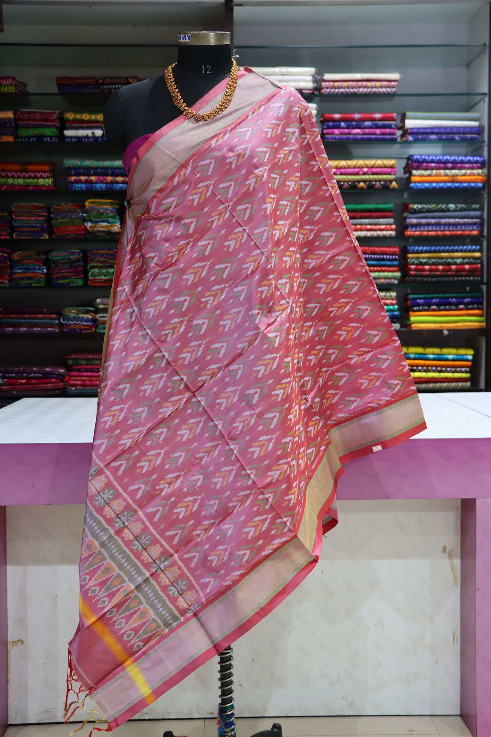Pochampally Lighte Pink Silk Dupatta