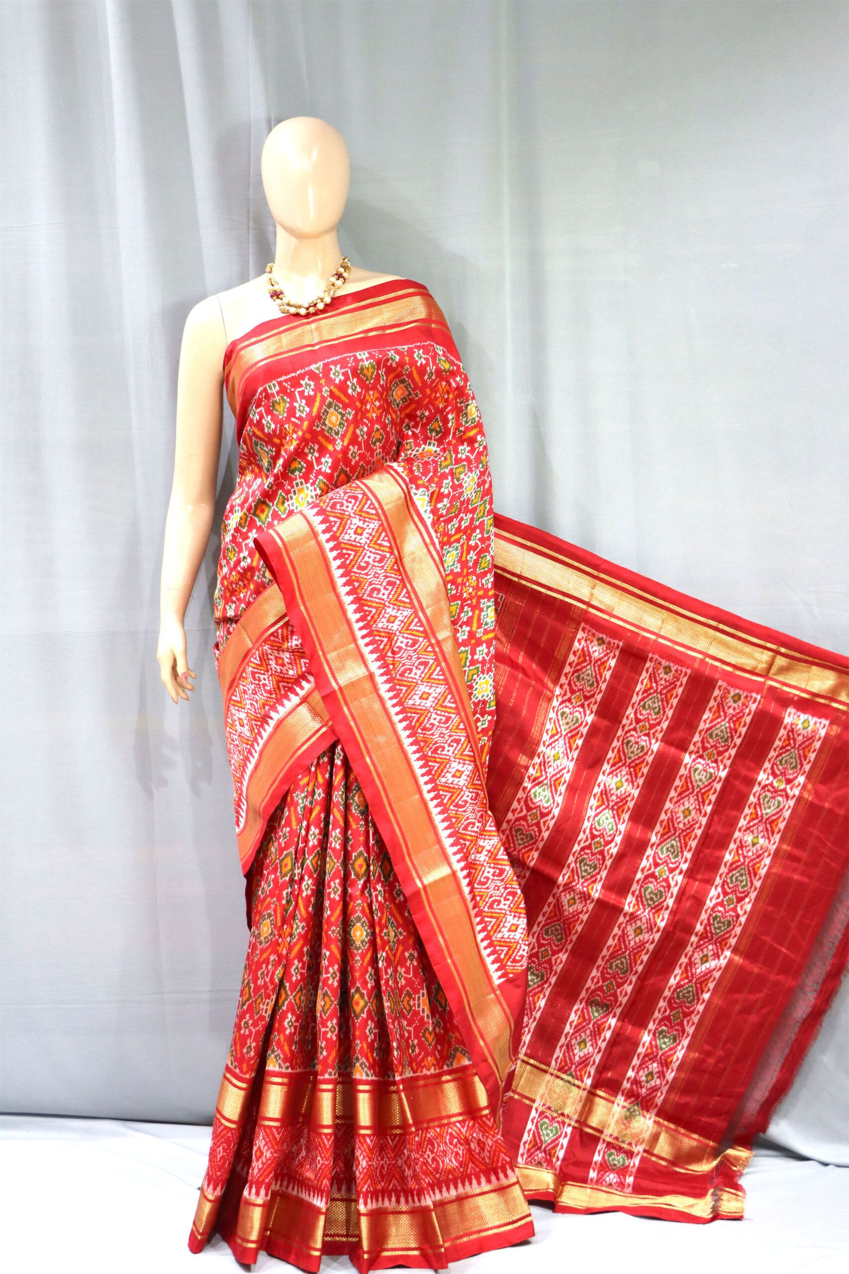 Pochamapally Ikat Break Border Red Pattu Saree