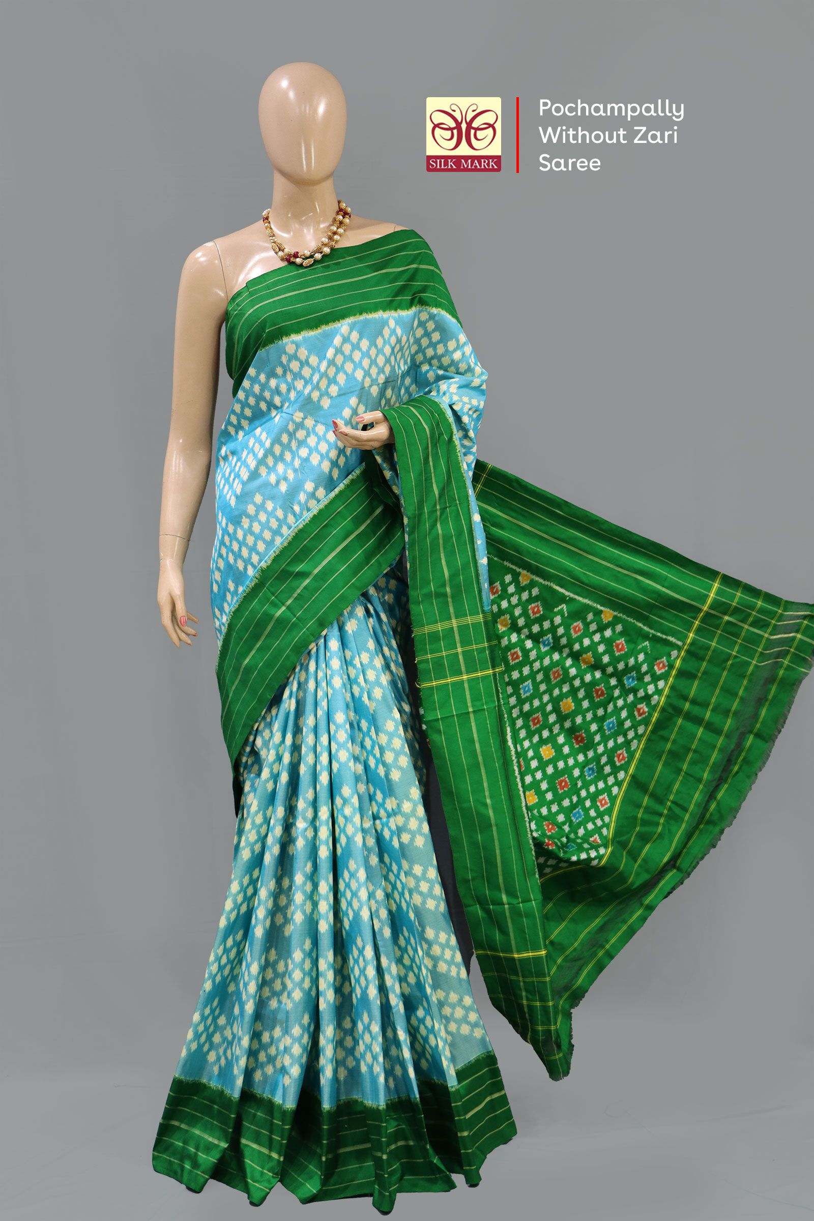 Pochampally Without Zari Skyblue Saree