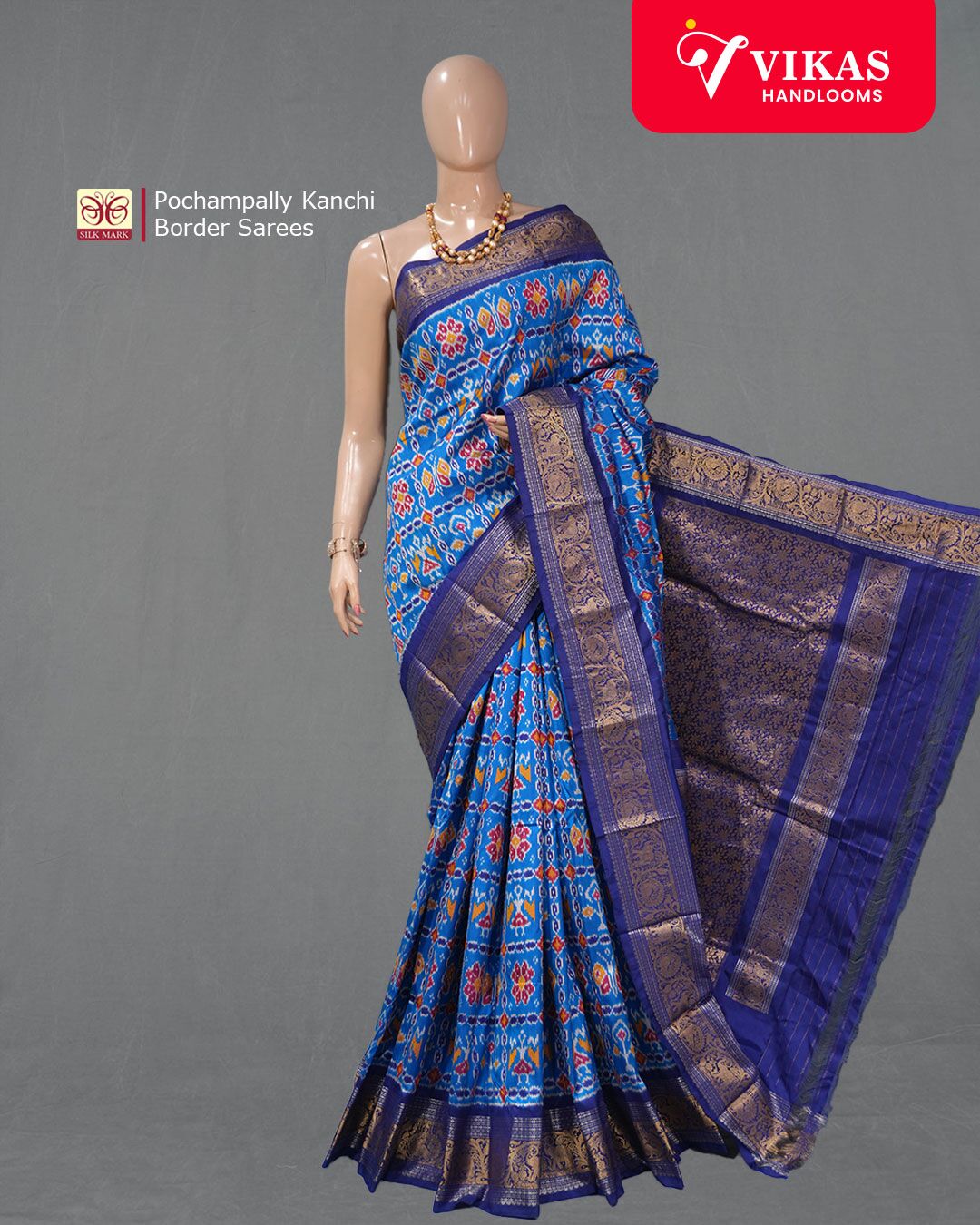 Pochampally Kanchi Border Blue And Violet Saree