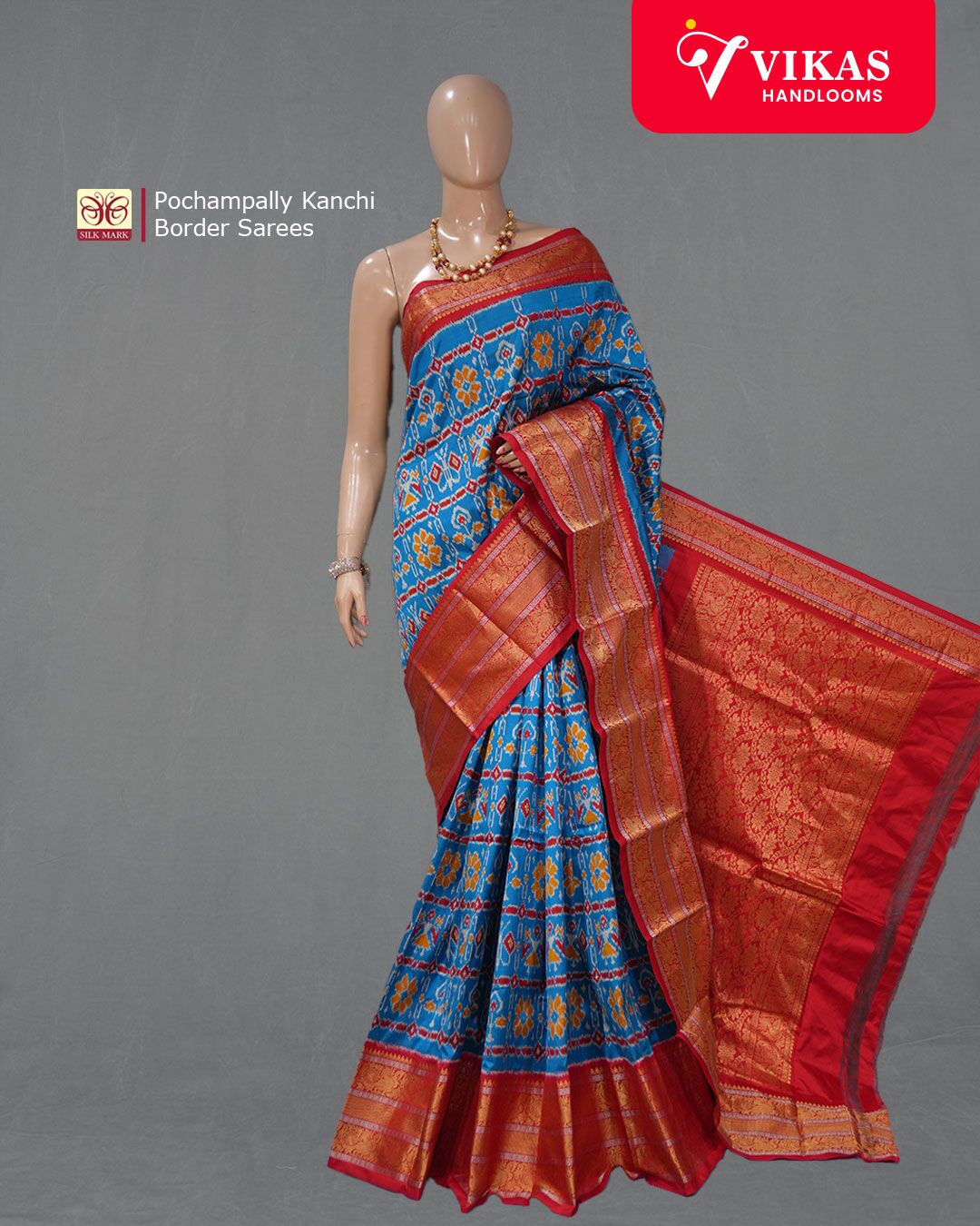 Pochampally Kanchi Border Royal Blue Saree