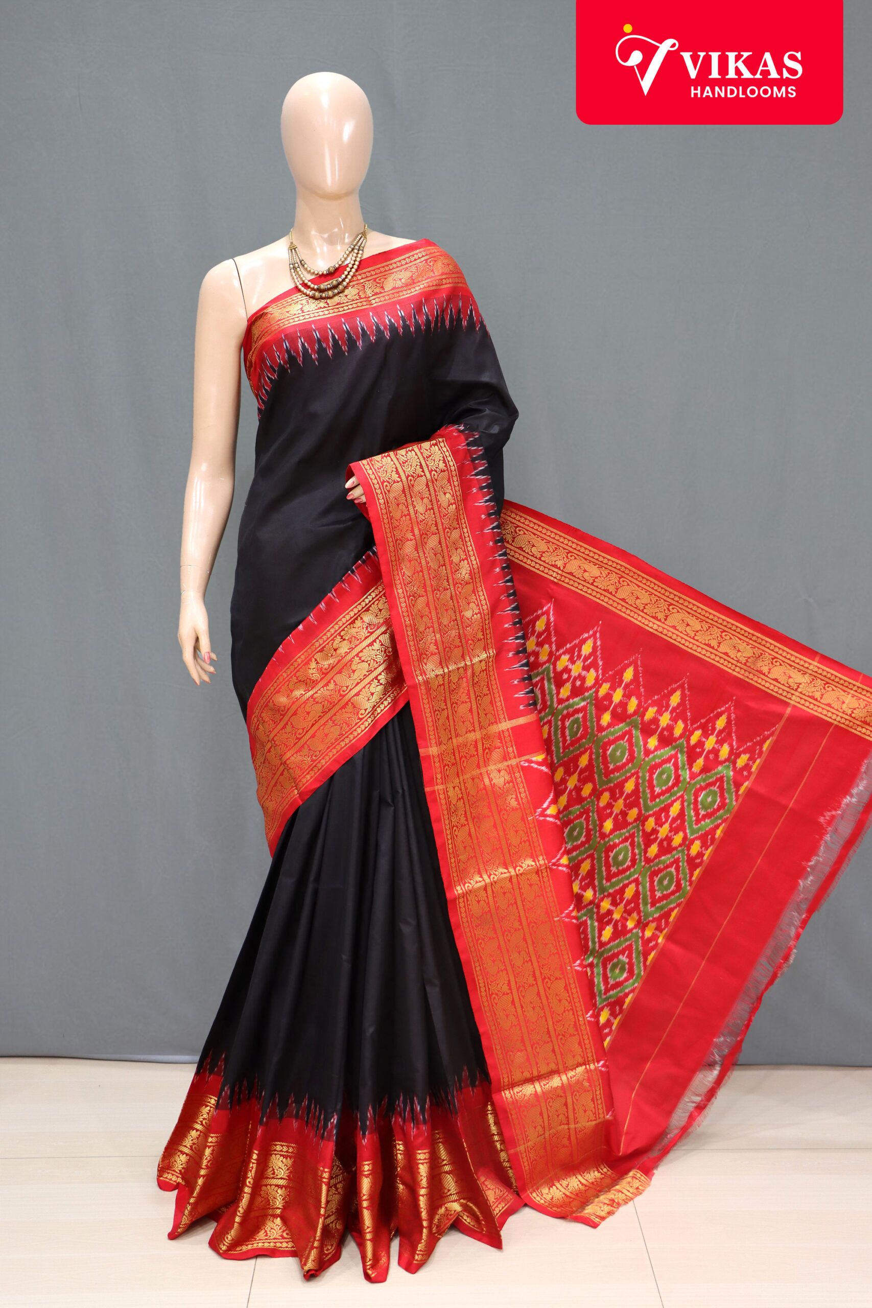 Pochampally Ikat Black Kanchi Border Saree