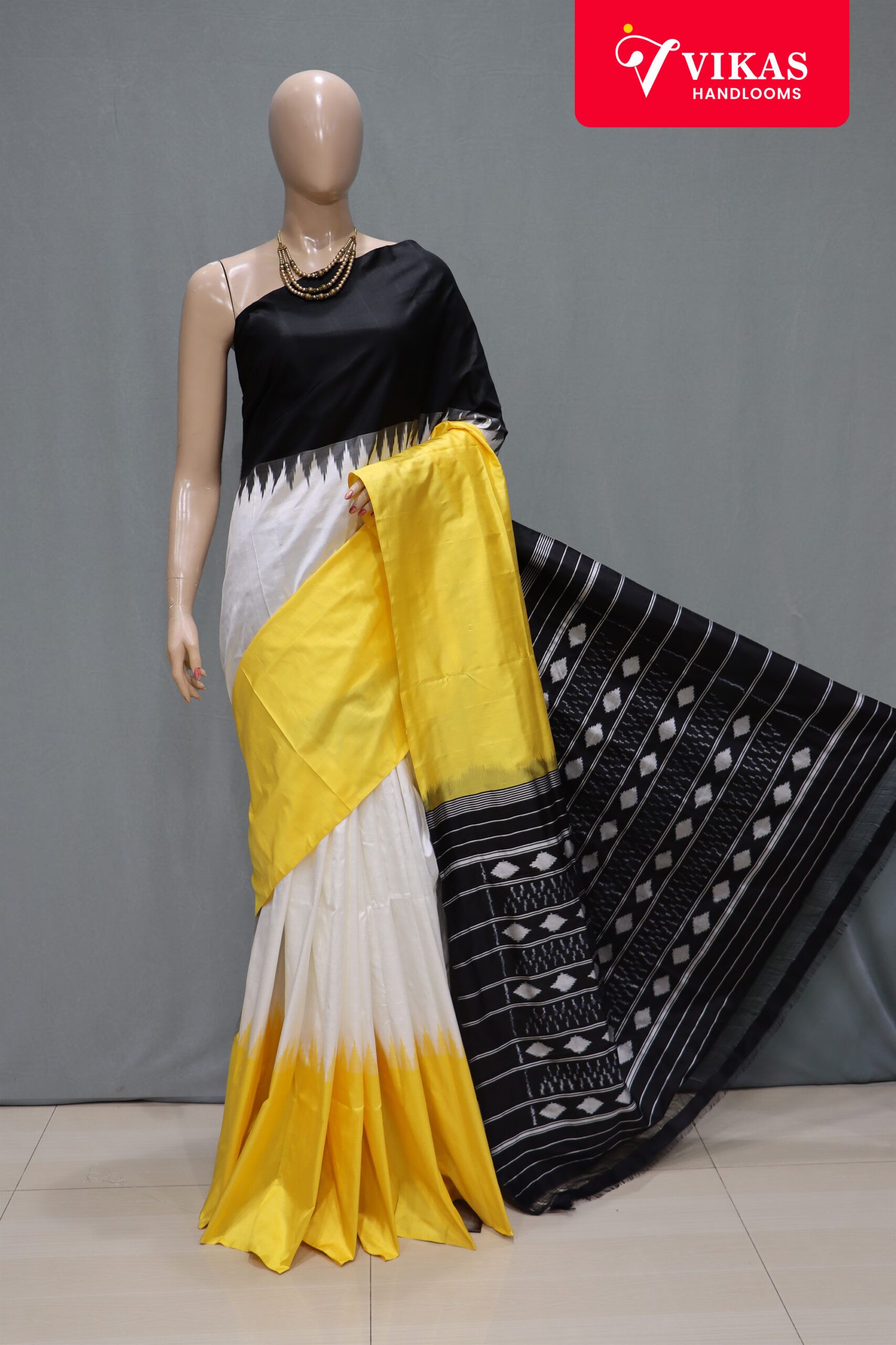 Pochampally Ikat Yellow and Black Saree