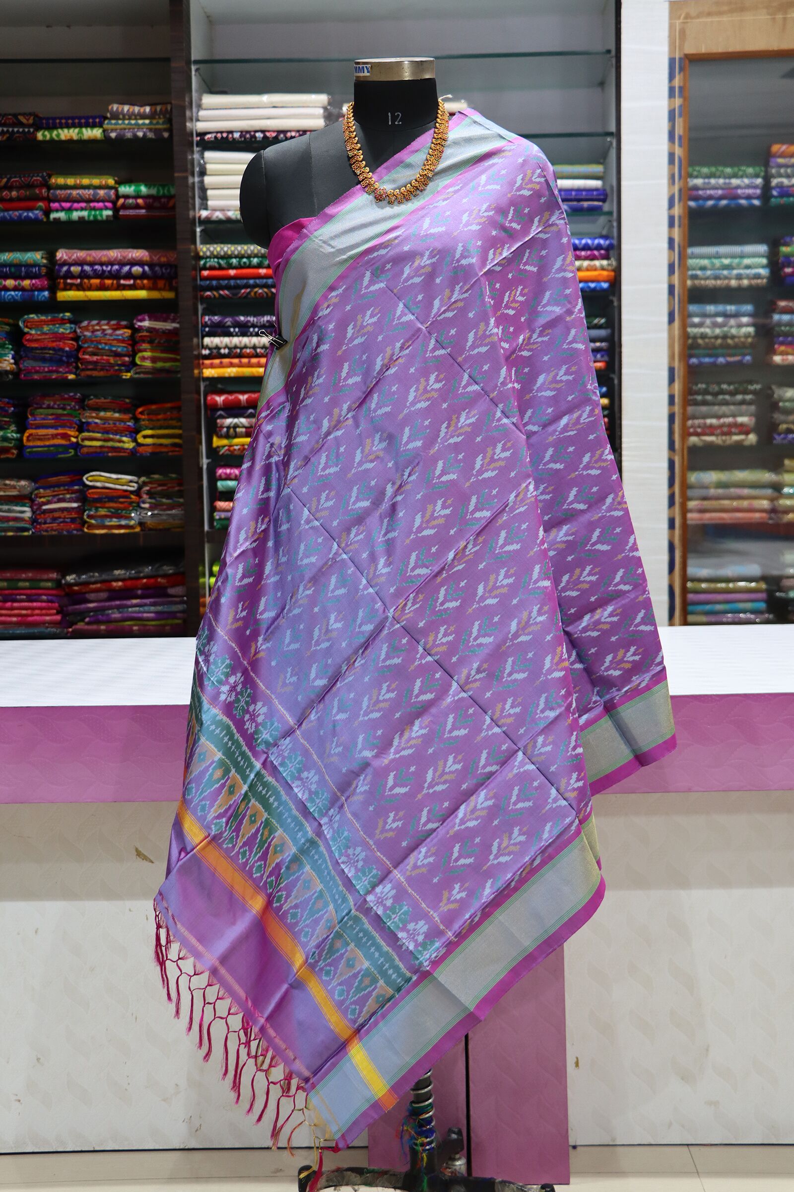 Pochampally Purple Silk Dupatta