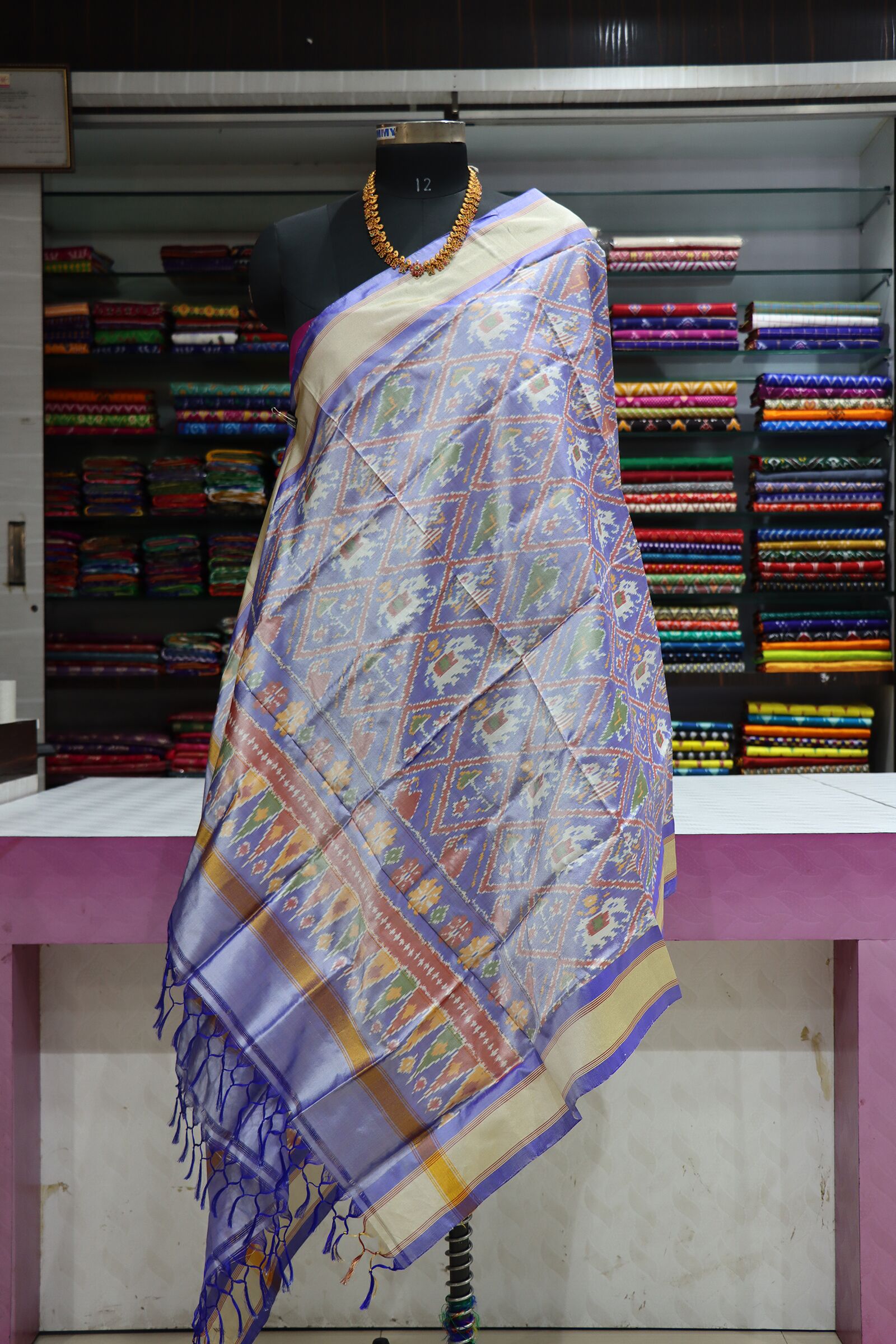 Pochampally Violet Silk Dupatta