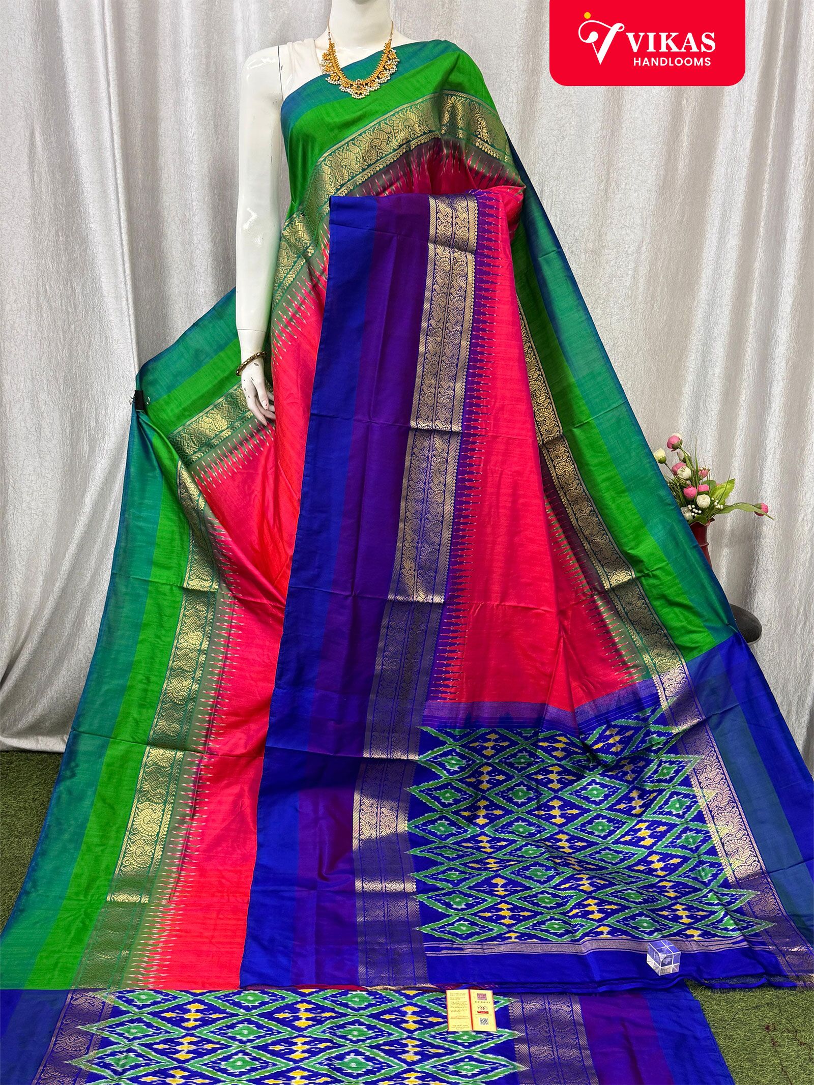 Pochampally Ikat Kanchi Border Dark Pink Saree