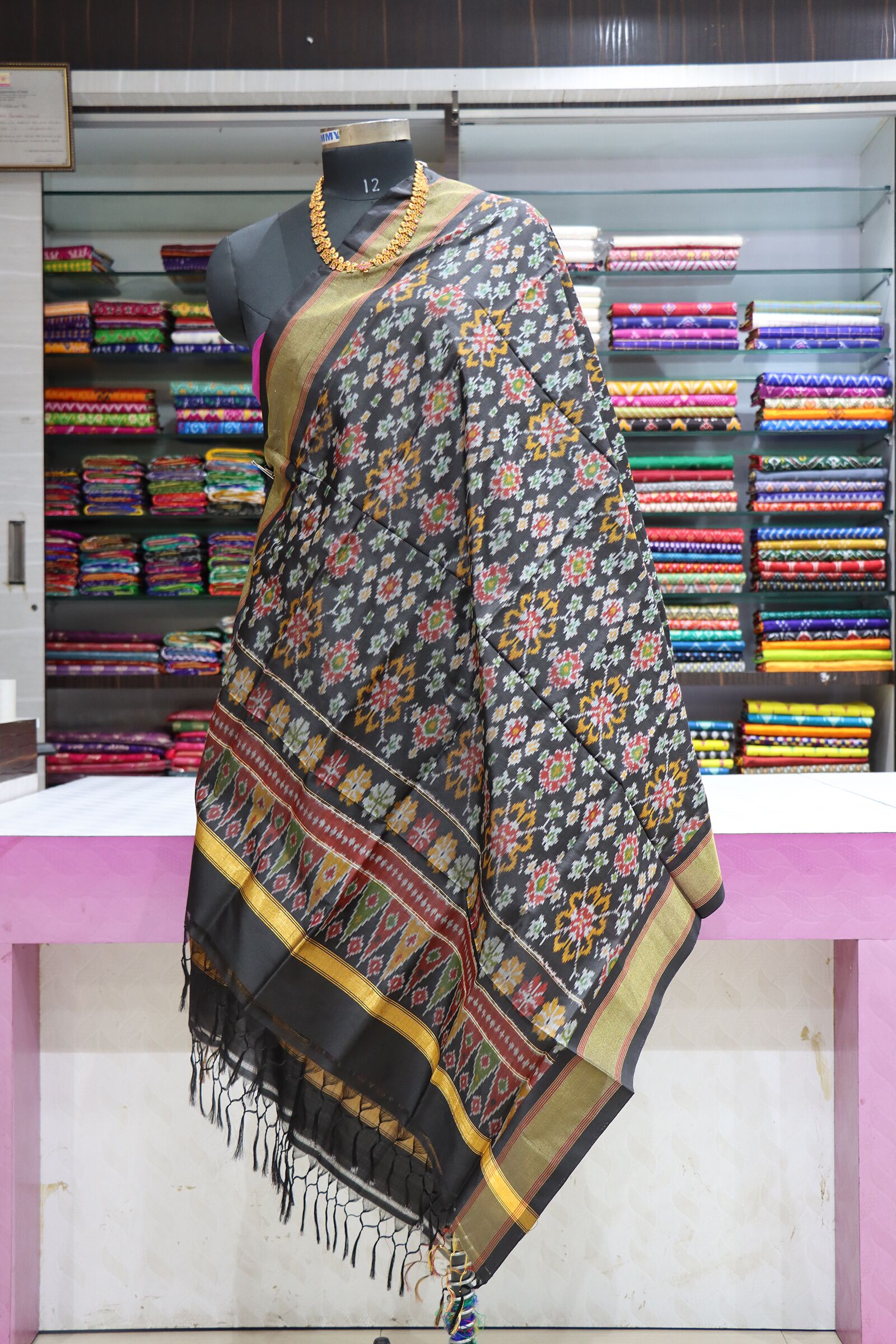 Pochampally Black Silk Dupatta